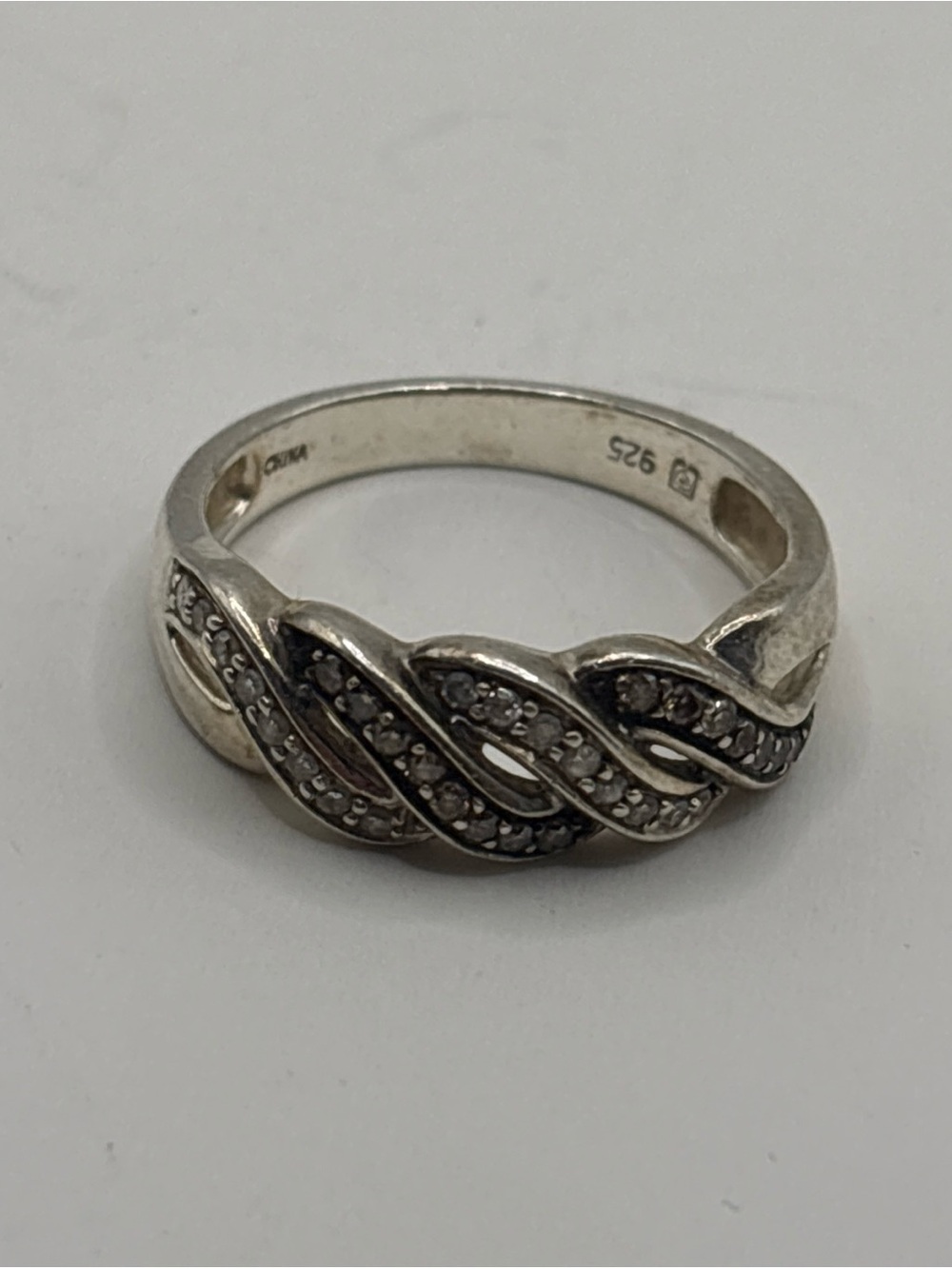AFFINITY STERLING SILVER 925 CHAMPAGNE & WHITE DIAMONDS TWIST BAND RING 10